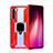 Silicone Matte Finish and Plastic Back Cover Case with Magnetic Finger Ring Stand R01 for Xiaomi Redmi Note 8 (2021) Red