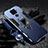 Silicone Matte Finish and Plastic Back Cover Case with Magnetic Finger Ring Stand R01 for Xiaomi Redmi Note 9 Blue