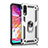 Silicone Matte Finish and Plastic Back Cover Case with Magnetic Finger Ring Stand R02 for Samsung Galaxy A70S Silver