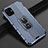 Silicone Matte Finish and Plastic Back Cover Case with Magnetic Finger Ring Stand R03 for Apple iPhone 11 Blue