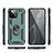 Silicone Matte Finish and Plastic Back Cover Case with Magnetic Finger Ring Stand R03 for Xiaomi Mi 11 5G Green