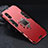 Silicone Matte Finish and Plastic Back Cover Case with Magnetic Finger Ring Stand R03 for Xiaomi Redmi 9i Red