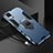 Silicone Matte Finish and Plastic Back Cover Case with Magnetic Finger Ring Stand R03 for Xiaomi Redmi K40S 5G Blue