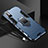 Silicone Matte Finish and Plastic Back Cover Case with Magnetic Finger Ring Stand R03 for Xiaomi Redmi Note 10T 5G Blue