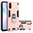 Silicone Matte Finish and Plastic Back Cover Case with Magnetic Finger Ring Stand R04 for Xiaomi Redmi 9A