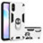 Silicone Matte Finish and Plastic Back Cover Case with Magnetic Finger Ring Stand R04 for Xiaomi Redmi 9A