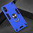 Silicone Matte Finish and Plastic Back Cover Case with Magnetic Finger Ring Stand R04 for Xiaomi Redmi 9A Blue