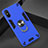 Silicone Matte Finish and Plastic Back Cover Case with Magnetic Finger Ring Stand R04 for Xiaomi Redmi 9i Blue