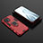 Silicone Matte Finish and Plastic Back Cover Case with Magnetic Finger Ring Stand R07 for Xiaomi Mi 11 Lite 4G Red