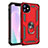 Silicone Matte Finish and Plastic Back Cover Case with Magnetic Finger Ring Stand S01 for Apple iPhone 11 Red