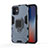 Silicone Matte Finish and Plastic Back Cover Case with Magnetic Finger Ring Stand S01 for Apple iPhone 12 Mini