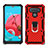 Silicone Matte Finish and Plastic Back Cover Case with Magnetic Finger Ring Stand S01 for LG K51 Red