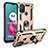 Silicone Matte Finish and Plastic Back Cover Case with Magnetic Finger Ring Stand S01 for Motorola Moto G30 Gold