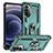 Silicone Matte Finish and Plastic Back Cover Case with Magnetic Finger Ring Stand S01 for Motorola Moto G71s 5G Green