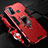 Silicone Matte Finish and Plastic Back Cover Case with Magnetic Finger Ring Stand S01 for Oppo A33 Red