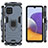 Silicone Matte Finish and Plastic Back Cover Case with Magnetic Finger Ring Stand S01 for Samsung Galaxy A22 4G