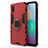 Silicone Matte Finish and Plastic Back Cover Case with Magnetic Finger Ring Stand S01 for Samsung Galaxy M02 Red