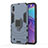 Silicone Matte Finish and Plastic Back Cover Case with Magnetic Finger Ring Stand S01 for Samsung Galaxy M10 Blue
