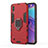 Silicone Matte Finish and Plastic Back Cover Case with Magnetic Finger Ring Stand S01 for Samsung Galaxy M10 Red