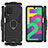 Silicone Matte Finish and Plastic Back Cover Case with Magnetic Finger Ring Stand S01 for Samsung Galaxy M22 4G