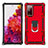 Silicone Matte Finish and Plastic Back Cover Case with Magnetic Finger Ring Stand S01 for Samsung Galaxy S20 FE 4G Red
