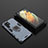 Silicone Matte Finish and Plastic Back Cover Case with Magnetic Finger Ring Stand S01 for Samsung Galaxy S21 Ultra 5G