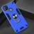 Silicone Matte Finish and Plastic Back Cover Case with Magnetic Finger Ring Stand S01 for Xiaomi Redmi 9C Blue