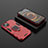 Silicone Matte Finish and Plastic Back Cover Case with Magnetic Finger Ring Stand S02 for Apple iPhone 13 Mini Red