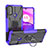 Silicone Matte Finish and Plastic Back Cover Case with Magnetic Finger Ring Stand S02 for Motorola Moto E30 Purple