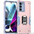 Silicone Matte Finish and Plastic Back Cover Case with Magnetic Finger Ring Stand S02 for Motorola Moto Edge S30 5G