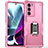 Silicone Matte Finish and Plastic Back Cover Case with Magnetic Finger Ring Stand S02 for Motorola Moto Edge S30 5G