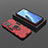 Silicone Matte Finish and Plastic Back Cover Case with Magnetic Finger Ring Stand S02 for Oppo F21s Pro 4G Red