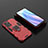 Silicone Matte Finish and Plastic Back Cover Case with Magnetic Finger Ring Stand S02 for Oppo Find X5 Lite 5G Red