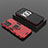 Silicone Matte Finish and Plastic Back Cover Case with Magnetic Finger Ring Stand S02 for Oppo K10 5G Red