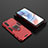 Silicone Matte Finish and Plastic Back Cover Case with Magnetic Finger Ring Stand S02 for Oppo K9 Pro 5G Red
