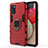 Silicone Matte Finish and Plastic Back Cover Case with Magnetic Finger Ring Stand S02 for Samsung Galaxy A03s Red