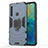 Silicone Matte Finish and Plastic Back Cover Case with Magnetic Finger Ring Stand S02 for Samsung Galaxy A9 Star Pro Blue