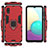 Silicone Matte Finish and Plastic Back Cover Case with Magnetic Finger Ring Stand S02 for Samsung Galaxy M02