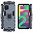 Silicone Matte Finish and Plastic Back Cover Case with Magnetic Finger Ring Stand S02 for Samsung Galaxy M22 4G