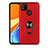 Silicone Matte Finish and Plastic Back Cover Case with Magnetic Finger Ring Stand S02 for Xiaomi Redmi 9C NFC Red