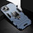 Silicone Matte Finish and Plastic Back Cover Case with Magnetic Finger Ring Stand S03 for Apple iPhone 14 Plus