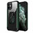 Silicone Matte Finish and Plastic Back Cover Case with Magnetic Finger Ring Stand S04 for Apple iPhone 12 Midnight Green