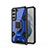 Silicone Matte Finish and Plastic Back Cover Case with Magnetic Finger Ring Stand S05 for Samsung Galaxy S21 5G Blue