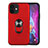 Silicone Matte Finish and Plastic Back Cover Case with Magnetic Finger Ring Stand S06 for Apple iPhone 12 Red