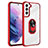 Silicone Matte Finish and Plastic Back Cover Case with Magnetic Finger Ring Stand S09 for Samsung Galaxy S21 FE 5G Red