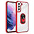 Silicone Matte Finish and Plastic Back Cover Case with Magnetic Finger Ring Stand S09 for Samsung Galaxy S22 Plus 5G Red