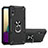 Silicone Matte Finish and Plastic Back Cover Case with Magnetic Finger Ring Stand T01 for Samsung Galaxy M02