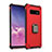 Silicone Matte Finish and Plastic Back Cover Case with Magnetic Finger Ring Stand T01 for Samsung Galaxy S10 Red