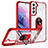 Silicone Matte Finish and Plastic Back Cover Case with Magnetic Finger Ring Stand T01 for Samsung Galaxy S21 5G Red