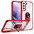 Silicone Matte Finish and Plastic Back Cover Case with Magnetic Finger Ring Stand T01 for Samsung Galaxy S22 Plus 5G Red